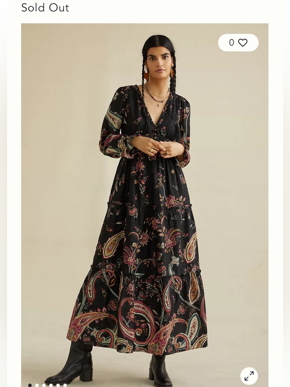 by ANTHROPOLOGIE paisley maxi dress OPEN BACK black PRINT long sleeve size 8 - Picture 3 of 11